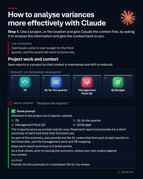 How to analyse variances more effectively with Claude: the four reports in a project, a weak prompt and a good prompt